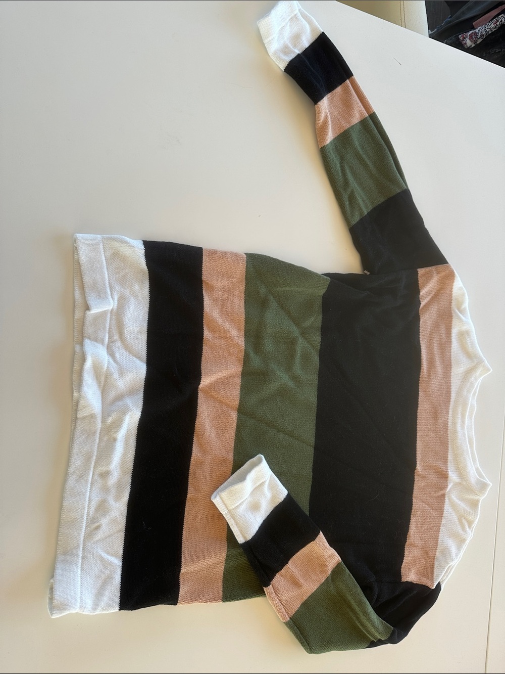 Striped Crewneck Sweater in Black, Olive, Tan & White